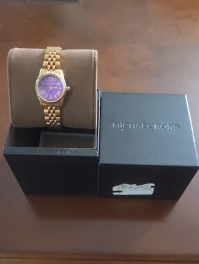 Michael Kors Gold Bracelet Watch with Purple Dial